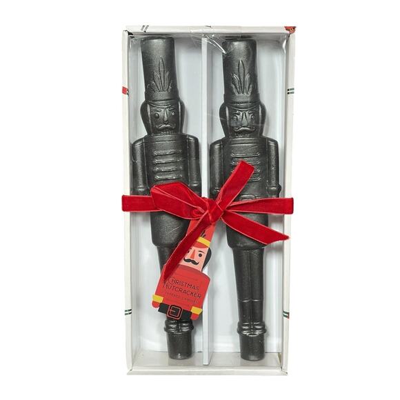 Christmas Nutcracker Taper Candles 10in Black Unscented Set of 2 New - Picture 1 of 12